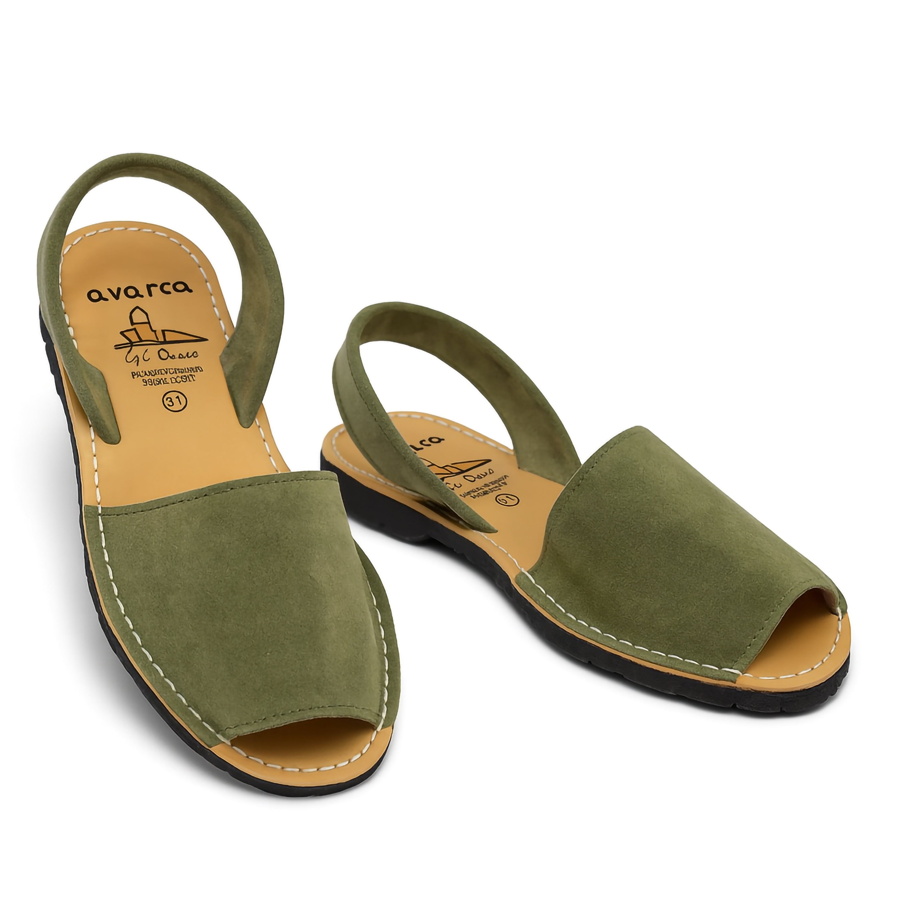 Avarca Lightweight Leather Olive Green Sandals for Women