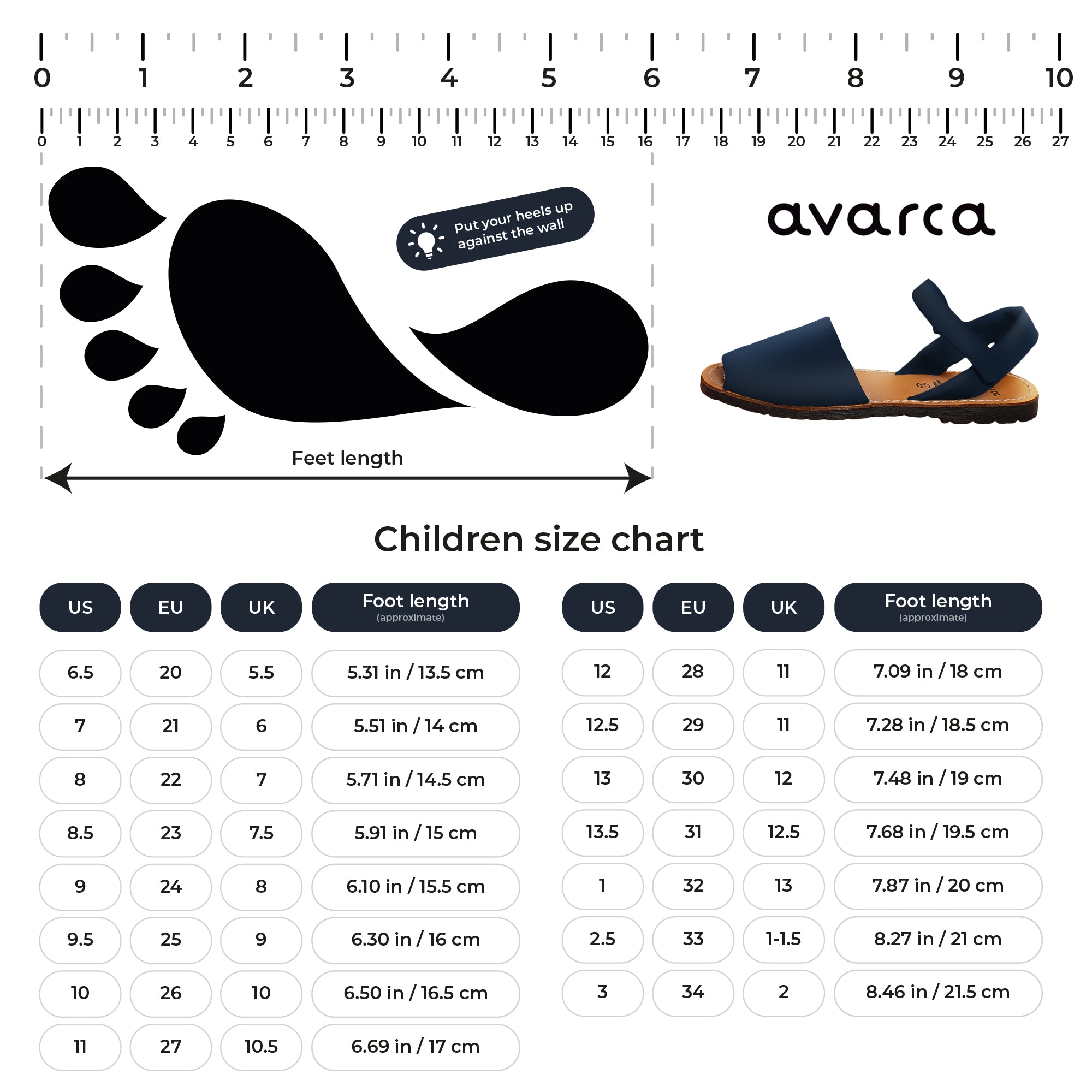 Avarca Lightweight Leather Black Sandals for Kids