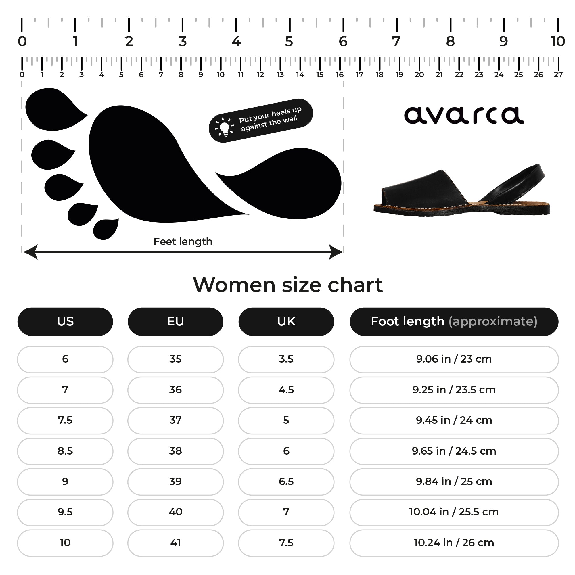 Avarca Leather  Open Toe Black Sandals for Women