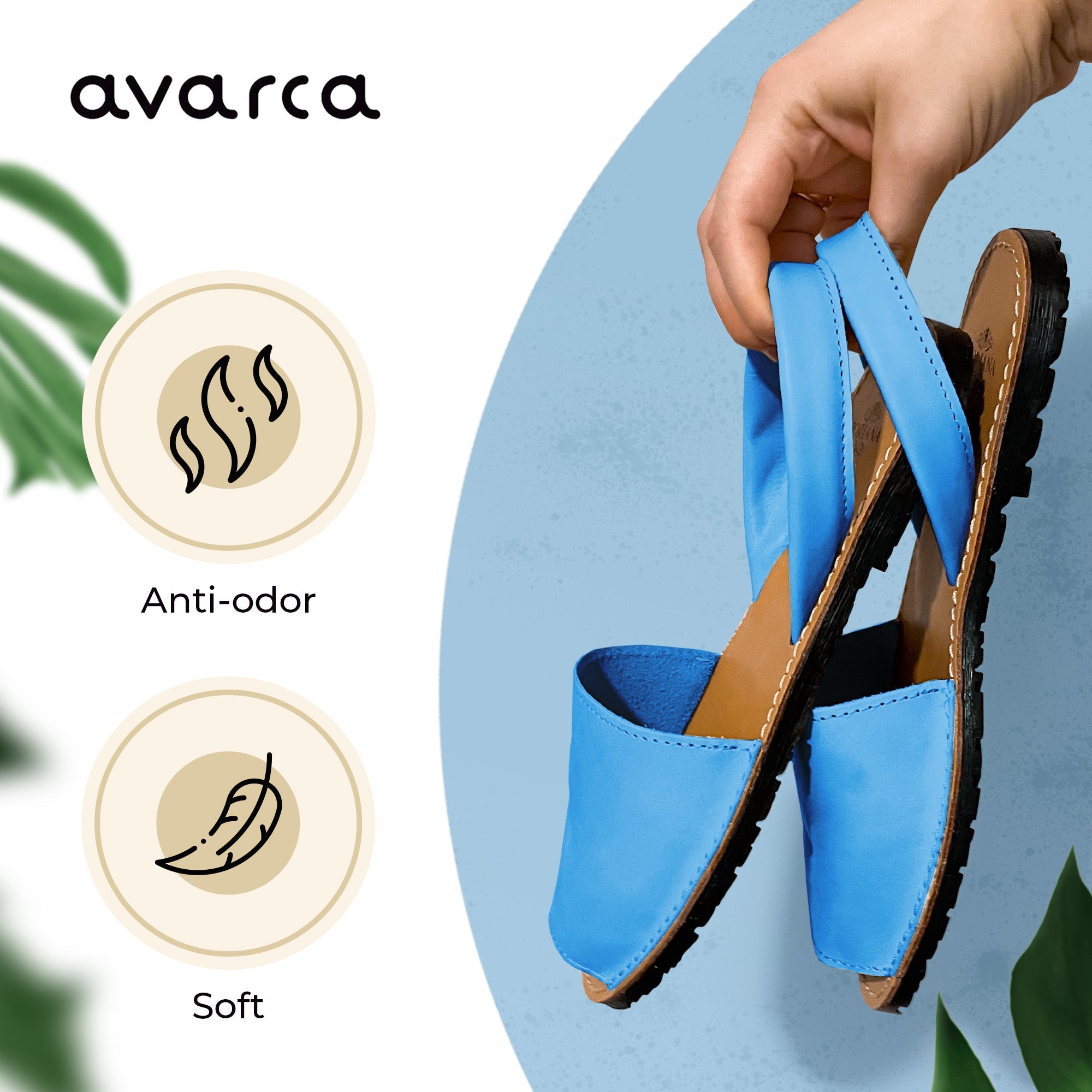 Avarca Lightweight Leather Light Blue Sandals for Women