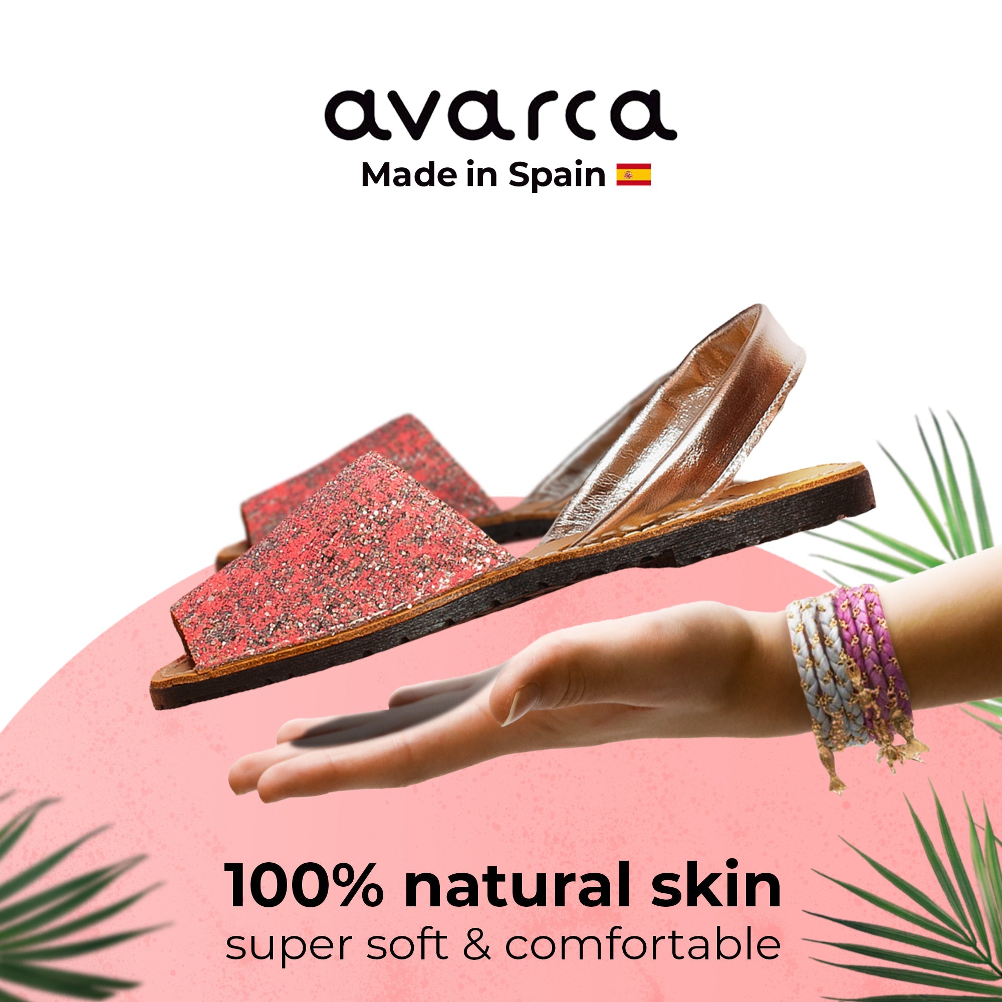 Avarca Glitter Leather Pink Silver Sandals for Women