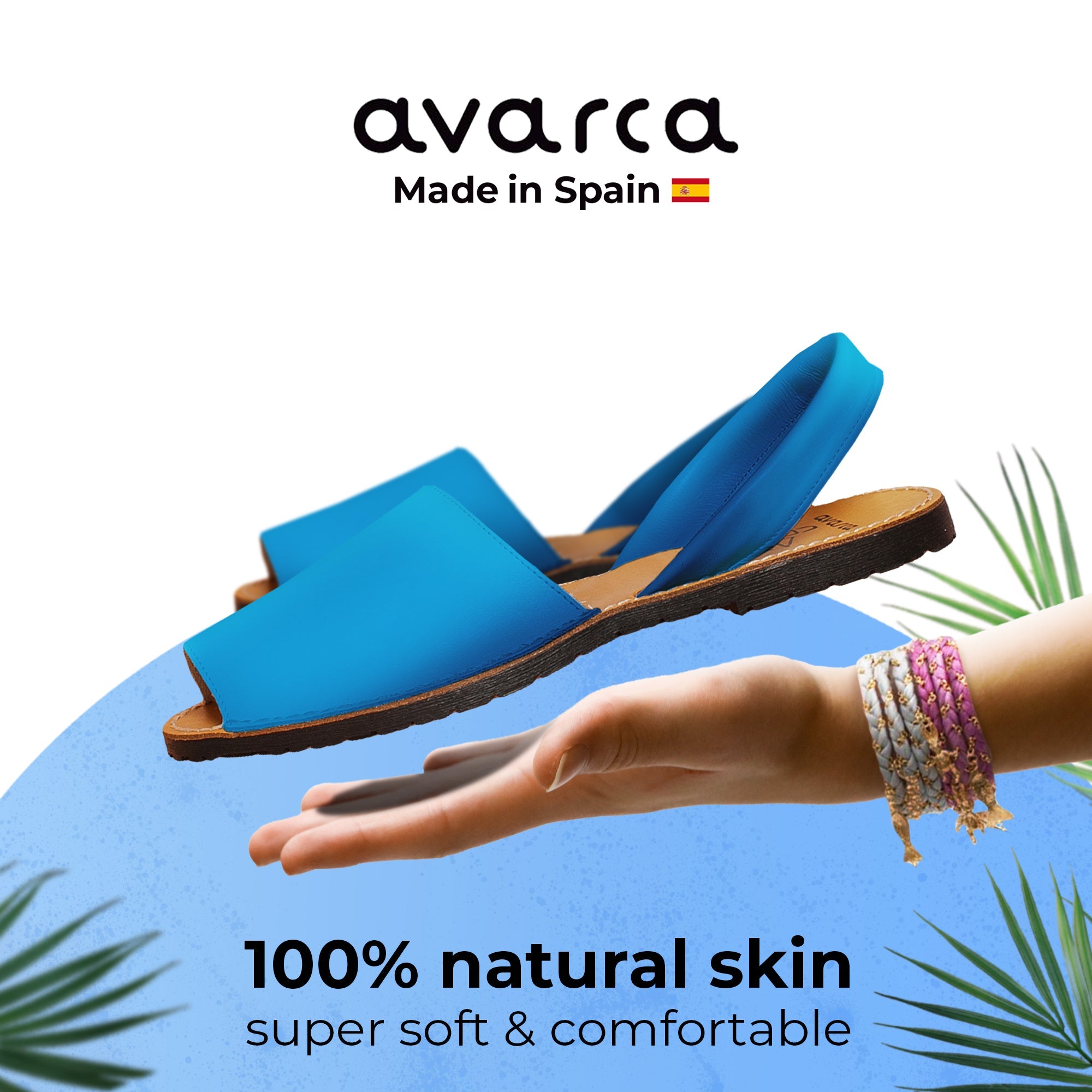 Avarca Lightweight Leather Light Blue Sandals for Women