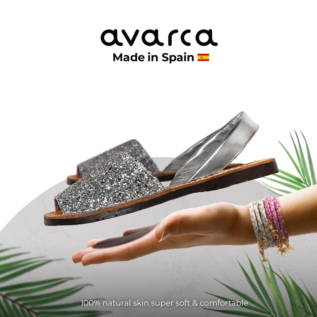 Avarca Glitter Leather Silver Sandals for Women