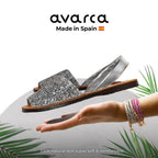 Avarca Glitter Leather Silver Sandals for Women