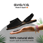 Avarca Leather  Open Toe Black Sandals for Women