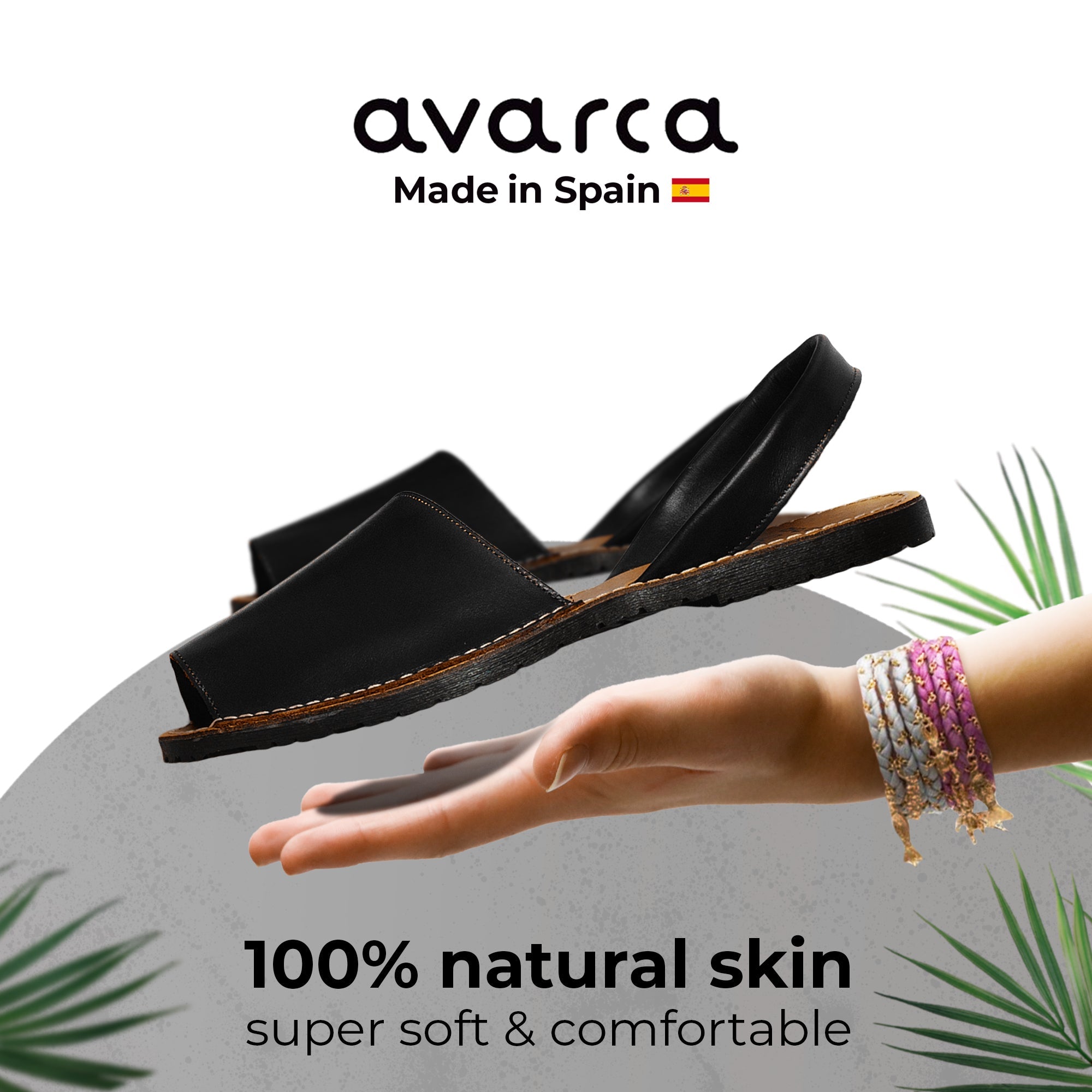 Avarca Leather  Open Toe Black Sandals for Women