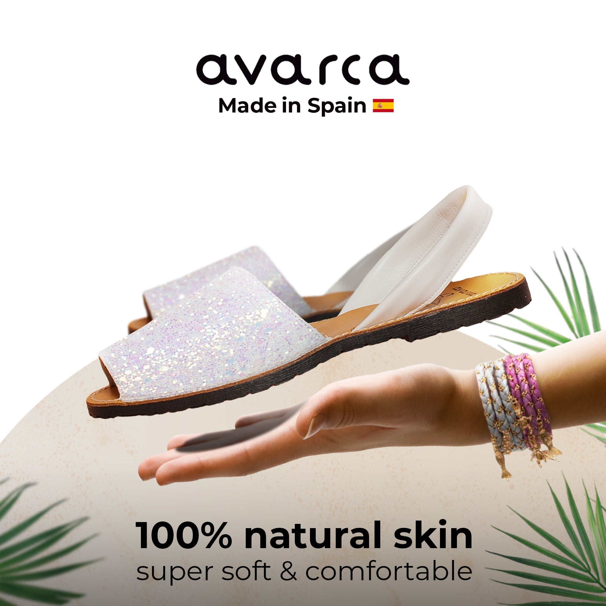 Avarca Lightweight Leather White Sandals for Women