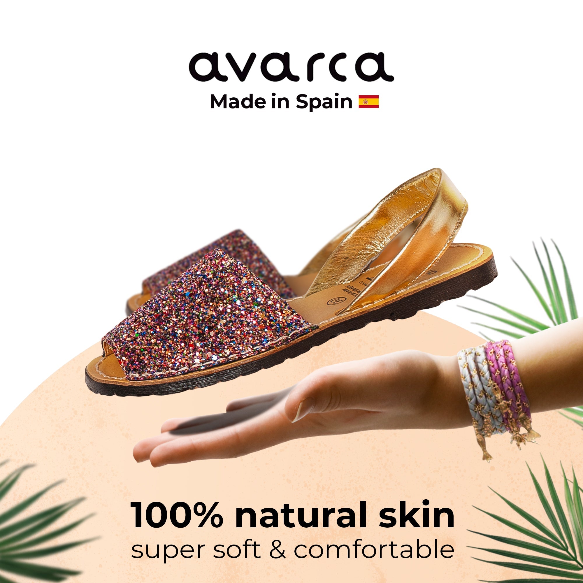 Avarca Multi Shine Glitter Leather Sandals for Women