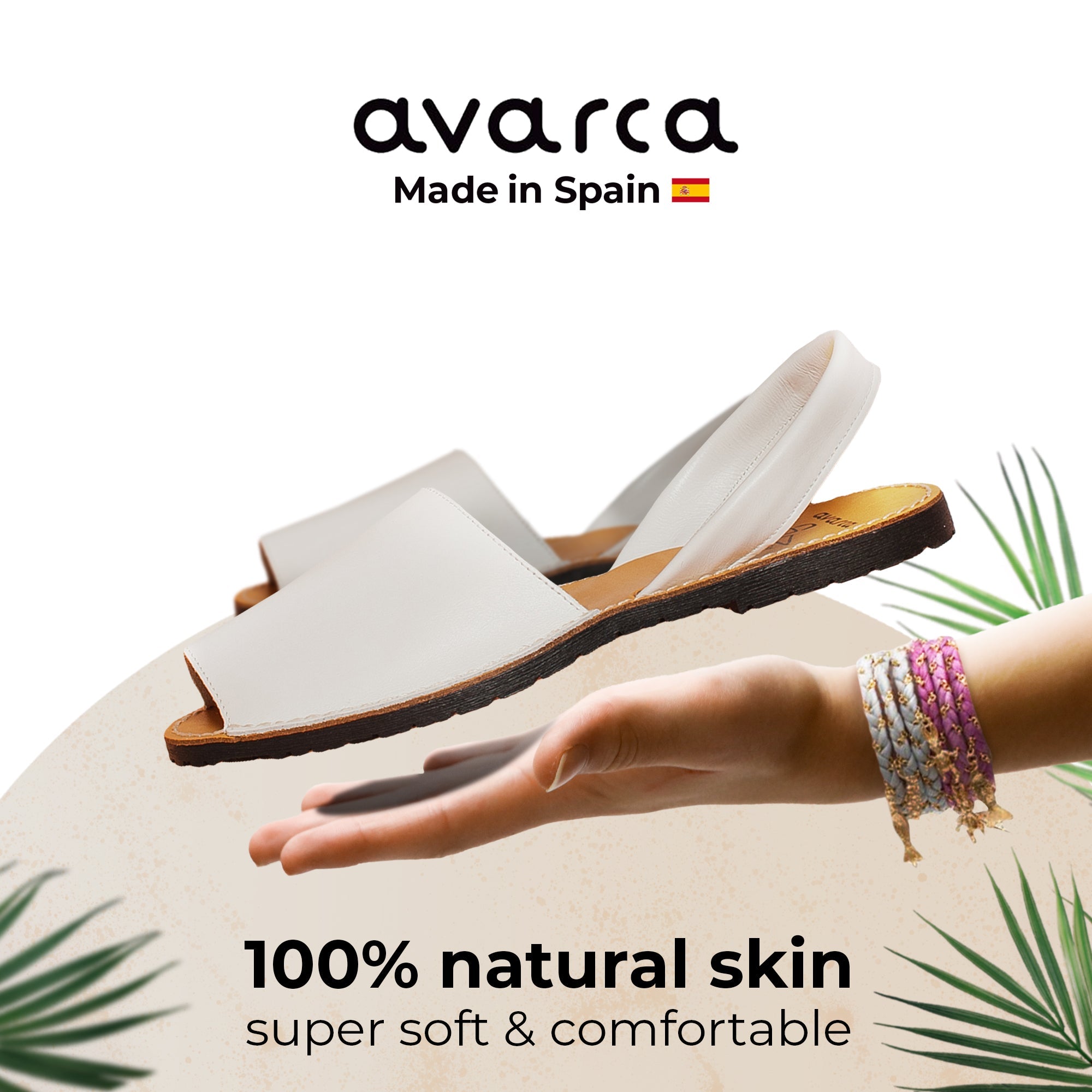 Avarca Lightweight Leather White Sandals for Women
