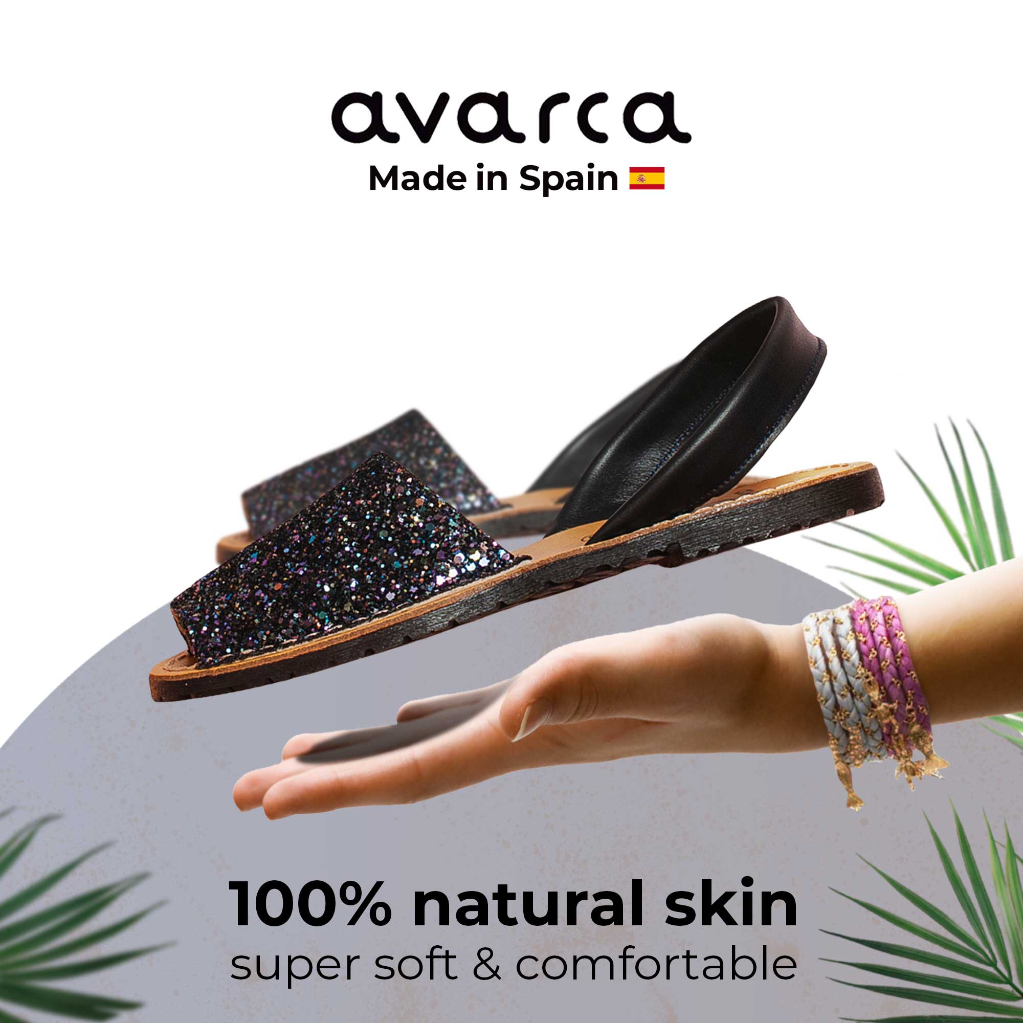 Avarca Lightweight Leather Blue Glitter Sandals for Women