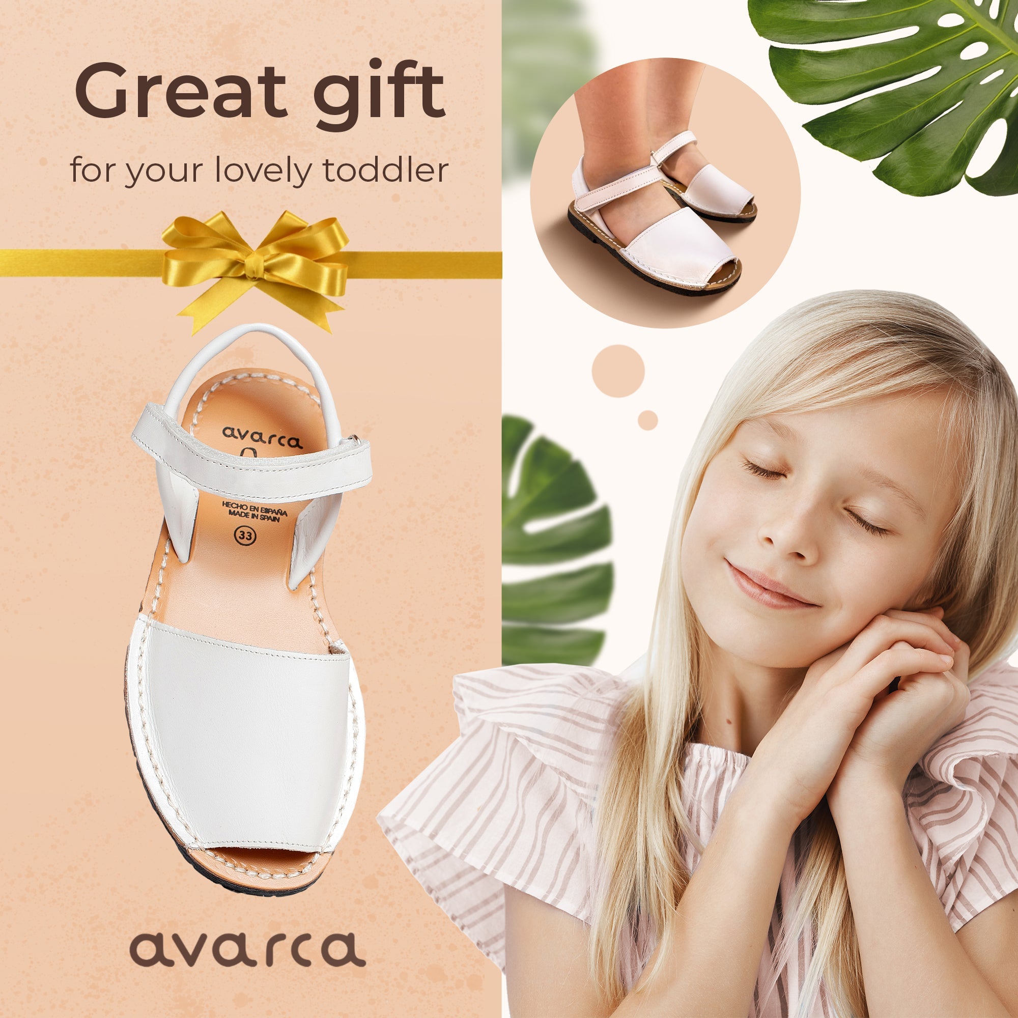 Avarca Leather White Sandals for Girls