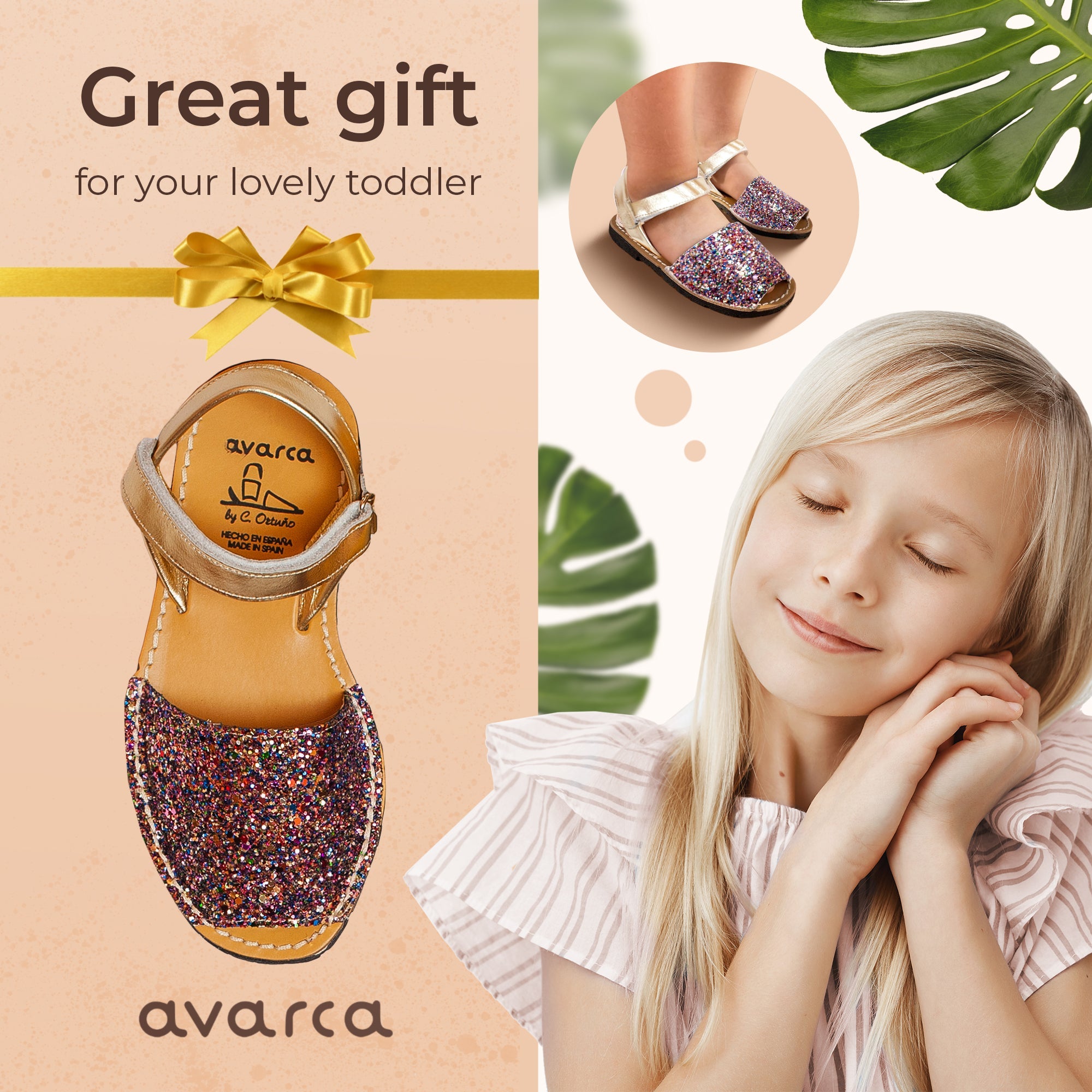 Avarca Multy Shine Glitter Leather Sandals for Girls