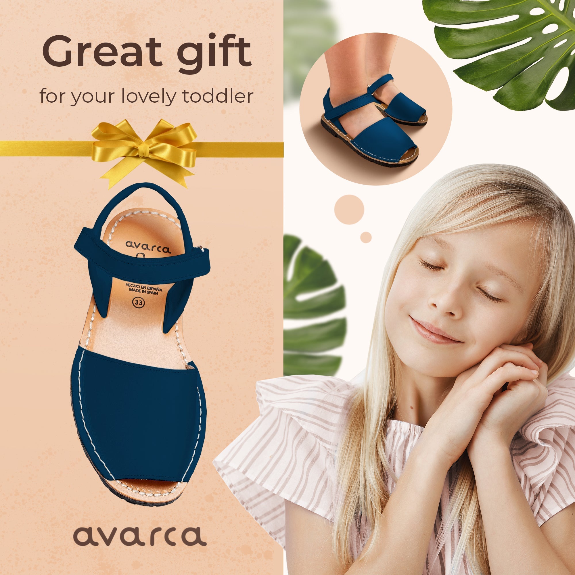 Avarca Lightweight Leather Black Sandals for Kids