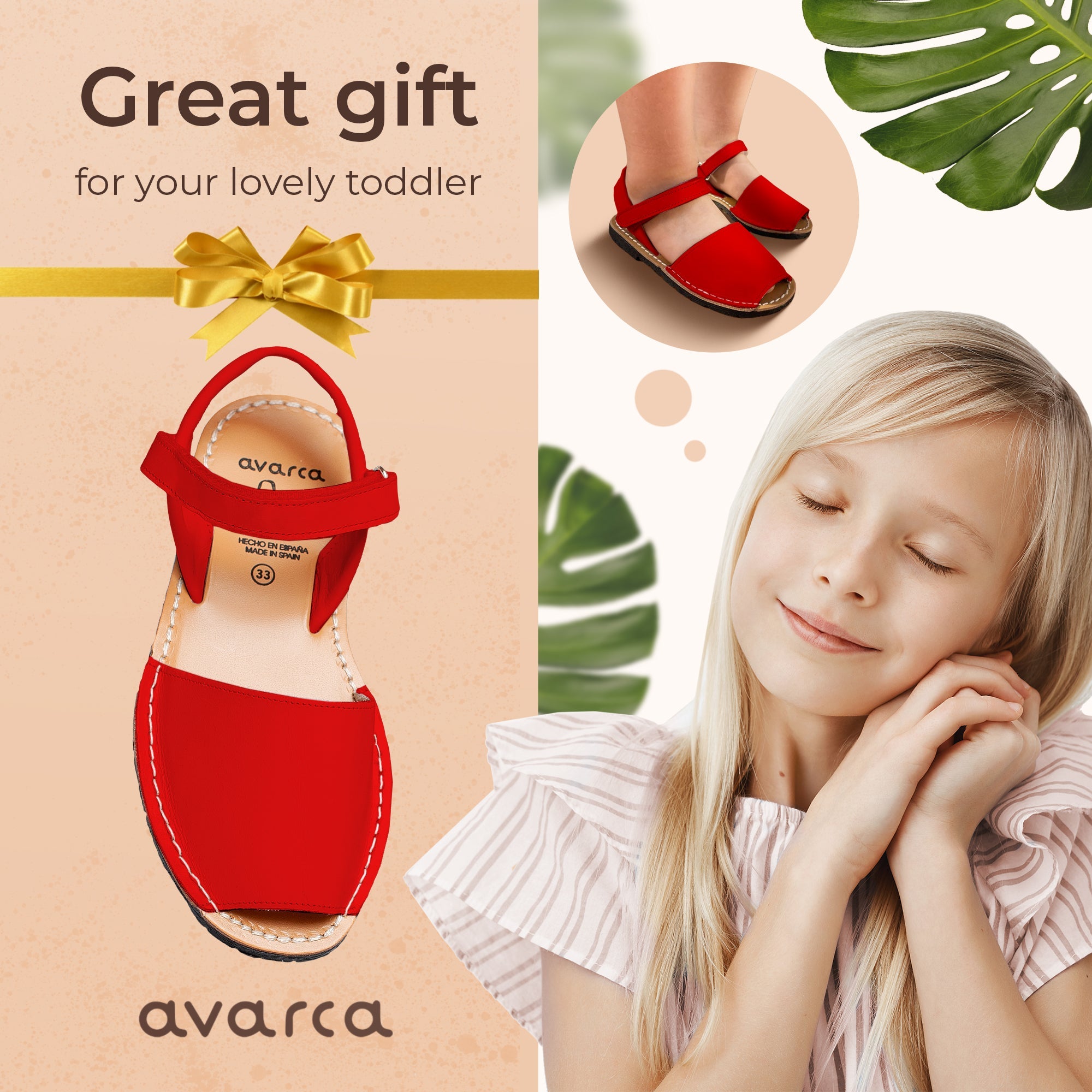 Avarca Leather Toddler Girl Red Sandals