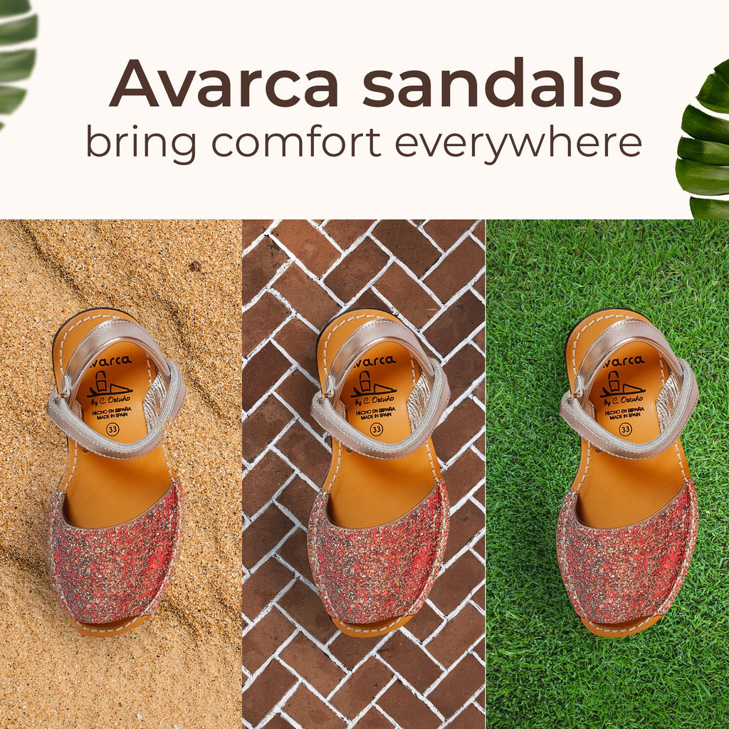 Avarca Glitter Leather Pink Silver Sandals for Girls