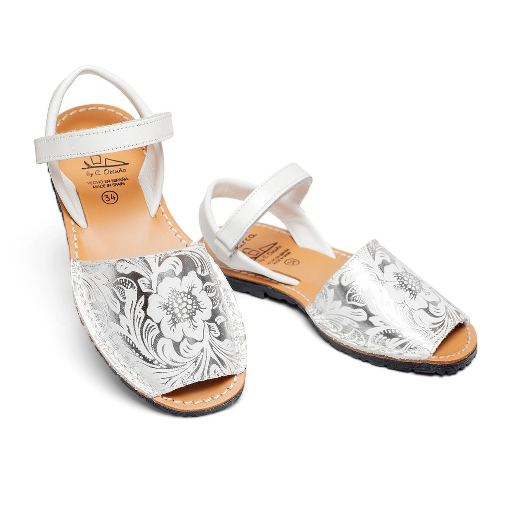 Avarca Glitter Leather Pink Silver Sandals for Girls