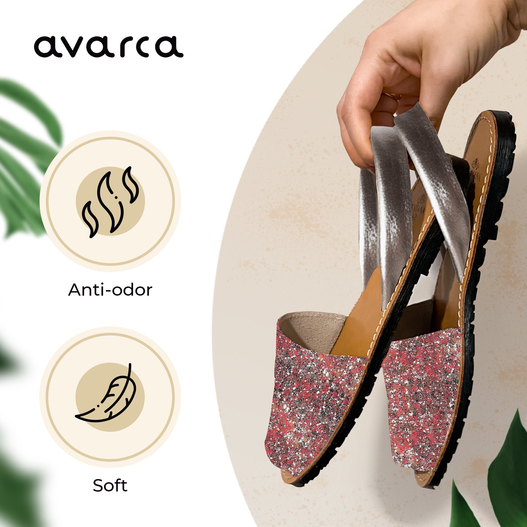 Avarca Glitter Leather Pink Silver Sandals for Women