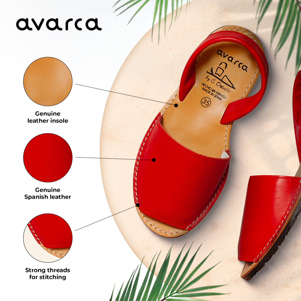 Avarca Leather Red Sandals for Women