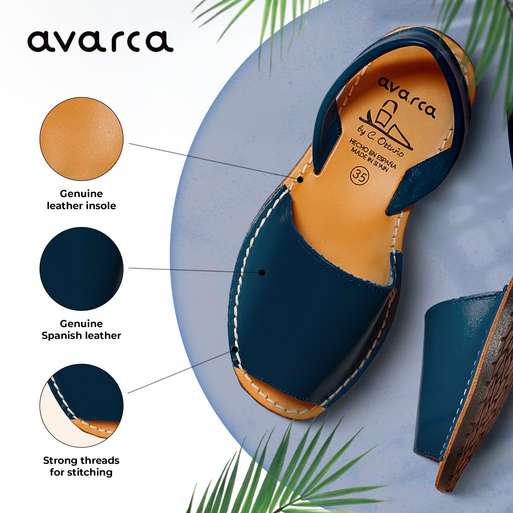 Avarca Lightweight Leather Bkack Dressy Sandals for Women