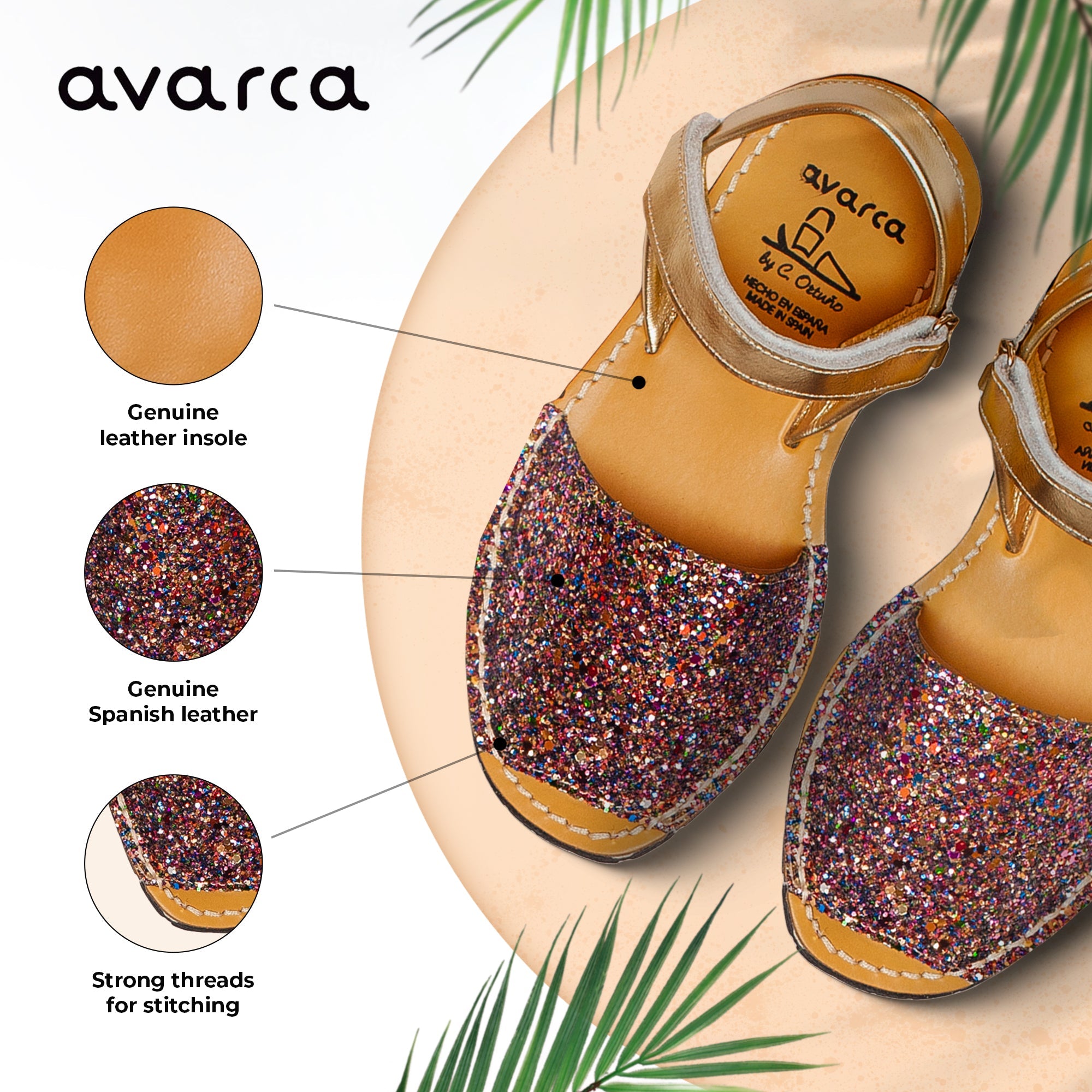 Avarca Multy Shine Glitter Leather Sandals for Girls