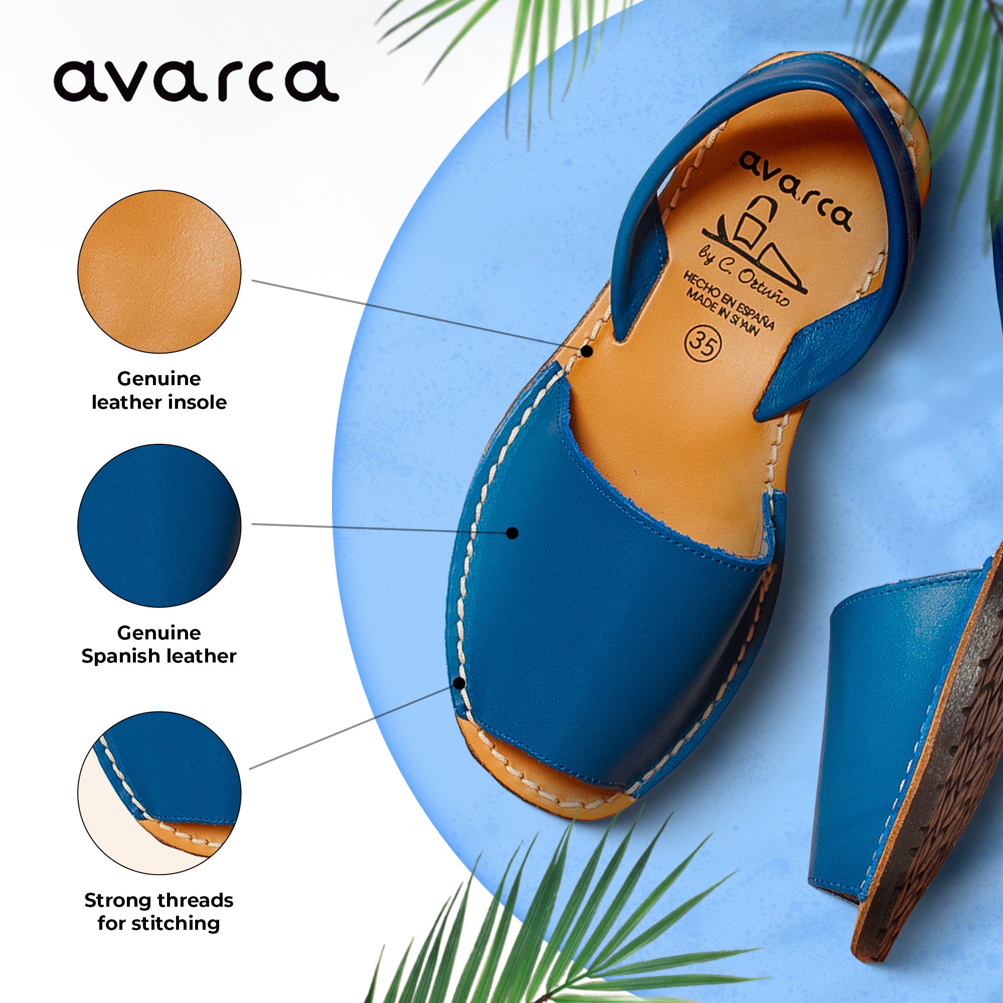 Avarca Lightweight Leather Light Blue Sandals for Women