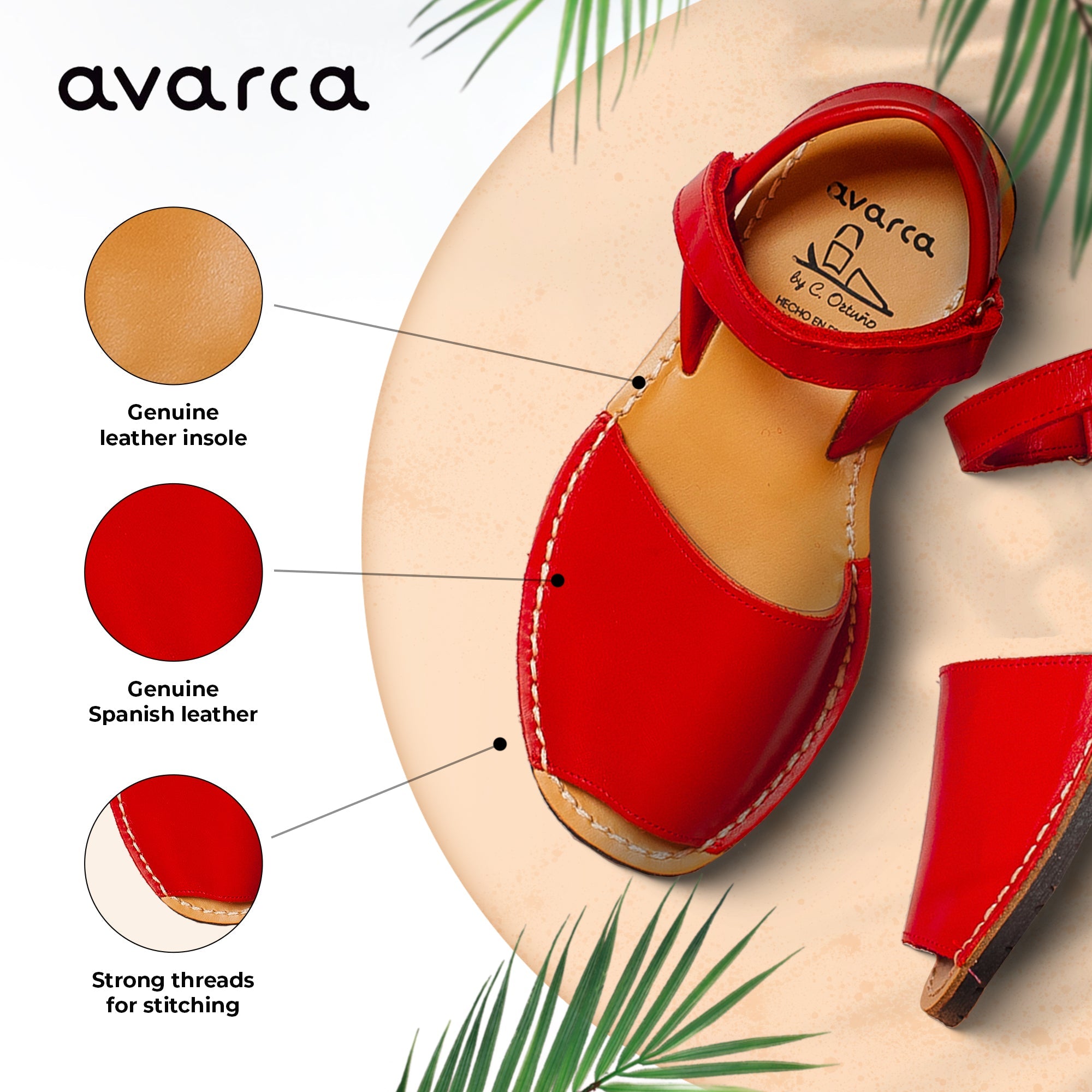 Avarca Leather Toddler Girl Red Sandals