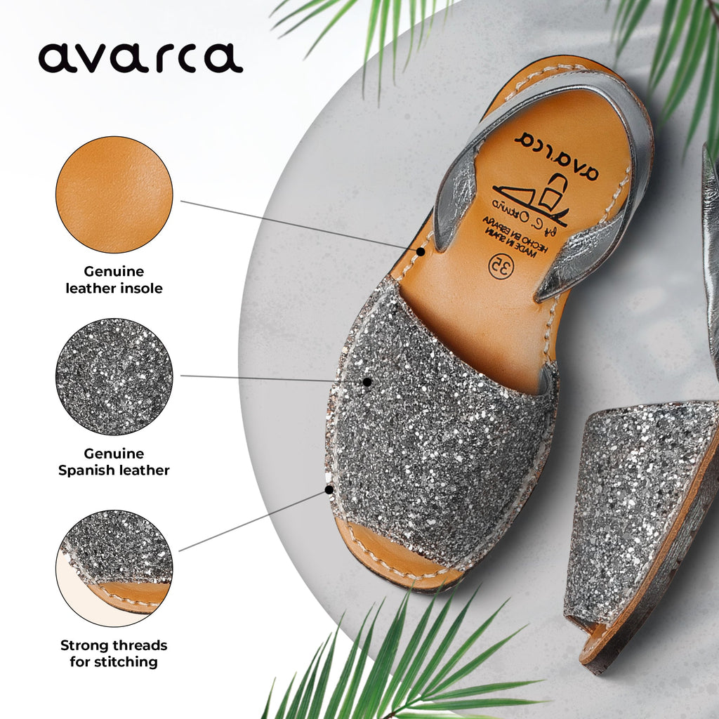 Avarca Glitter Leather Silver Sandals for Women