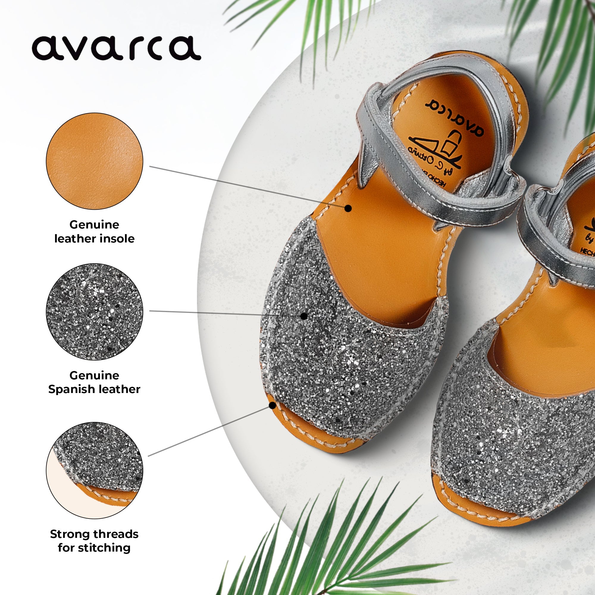 Avarca Glitter Leather Toddler Girl Silver Sandals