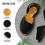 Avarca Leather  Open Toe Black Sandals for Women