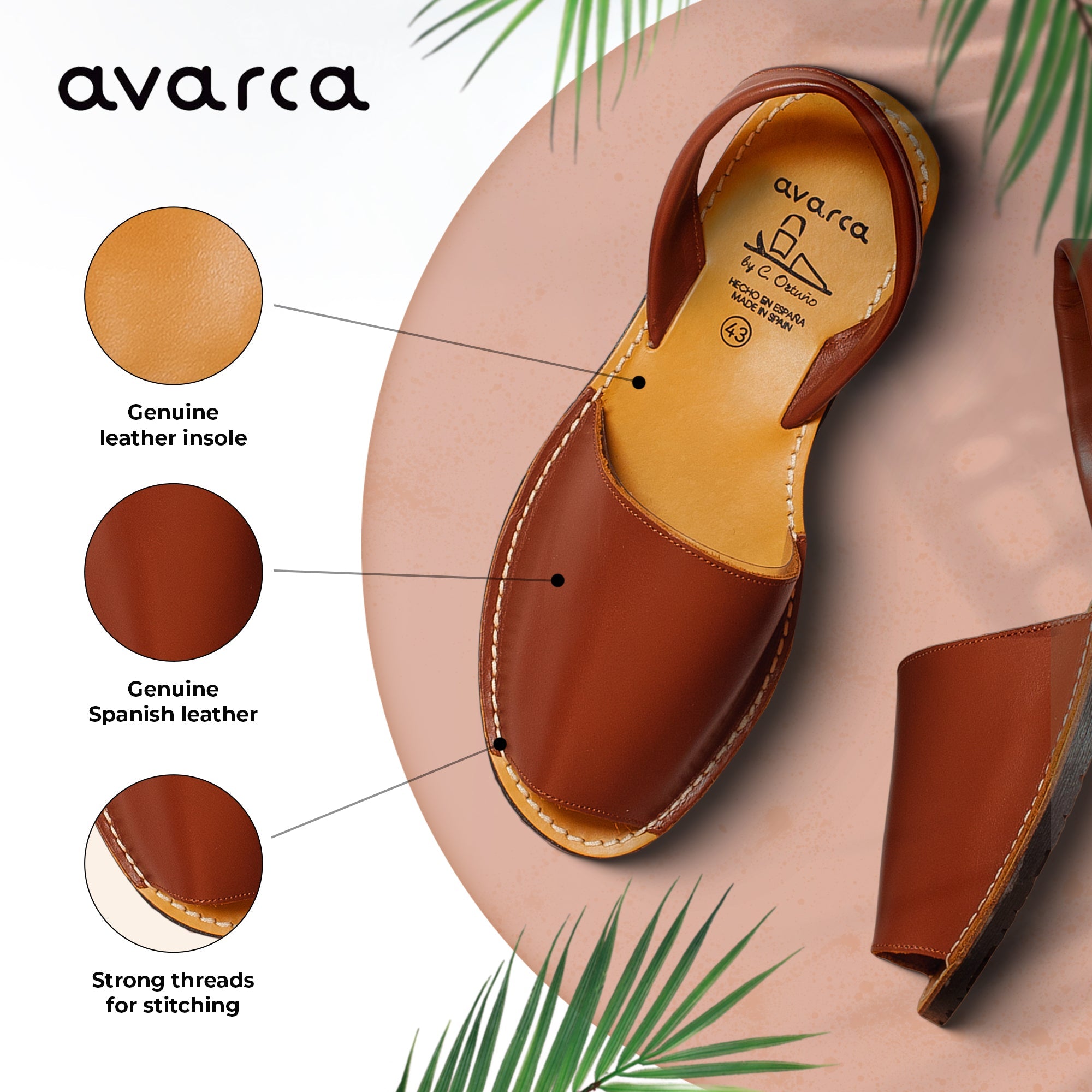 Avarca Lightweight Leather Brown Sandals for Women