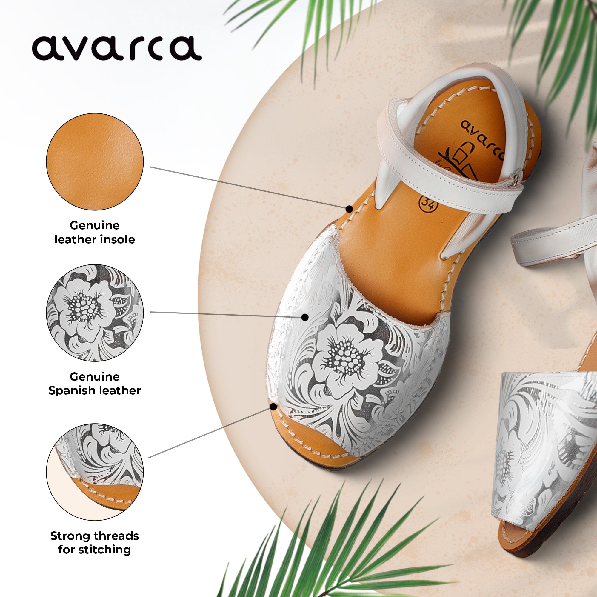 Avarca Leather Toddler Girl White Silver Sandals