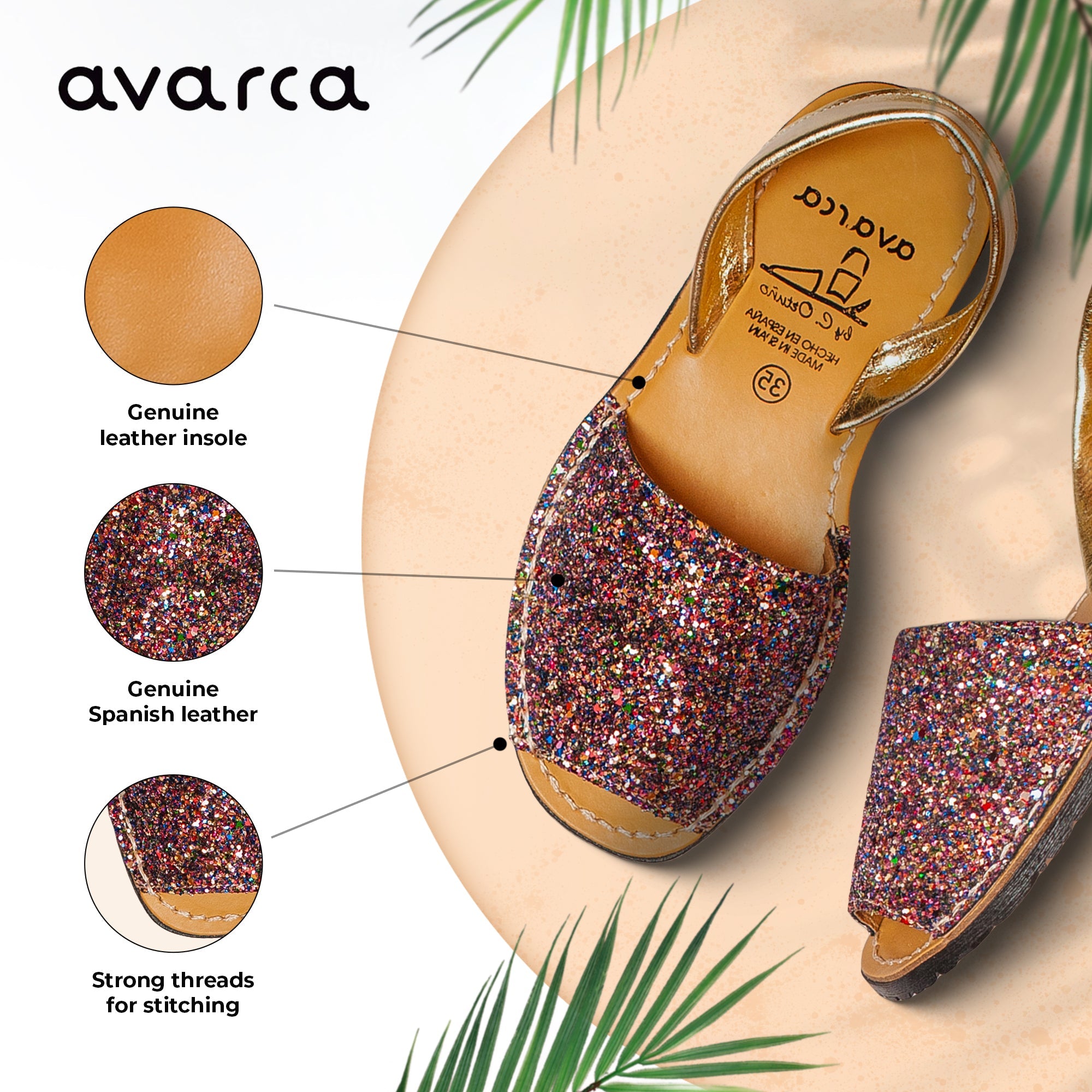 Avarca Multi Shine Glitter Leather Sandals for Women