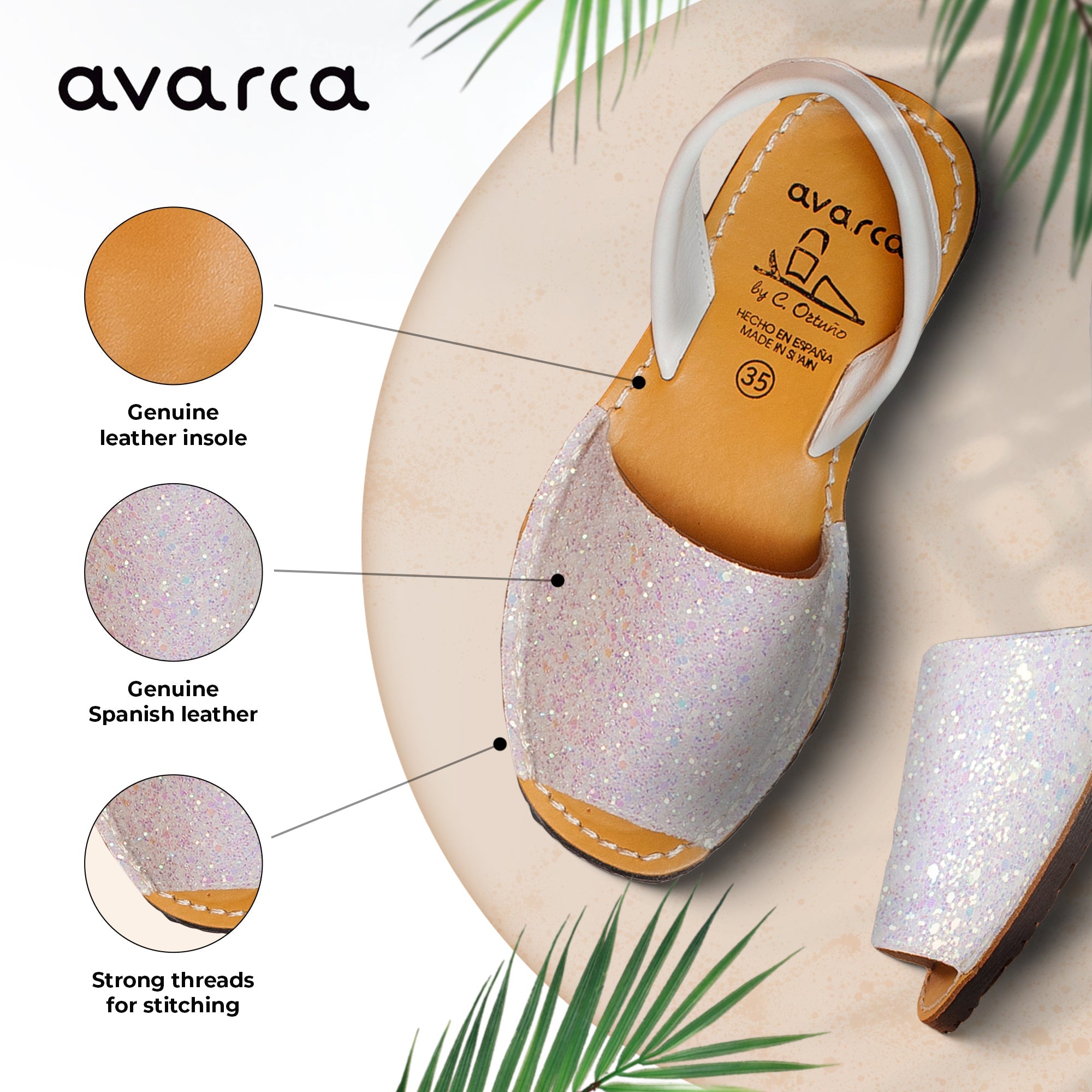 Avarca Lightweight Leather White Sandals for Women