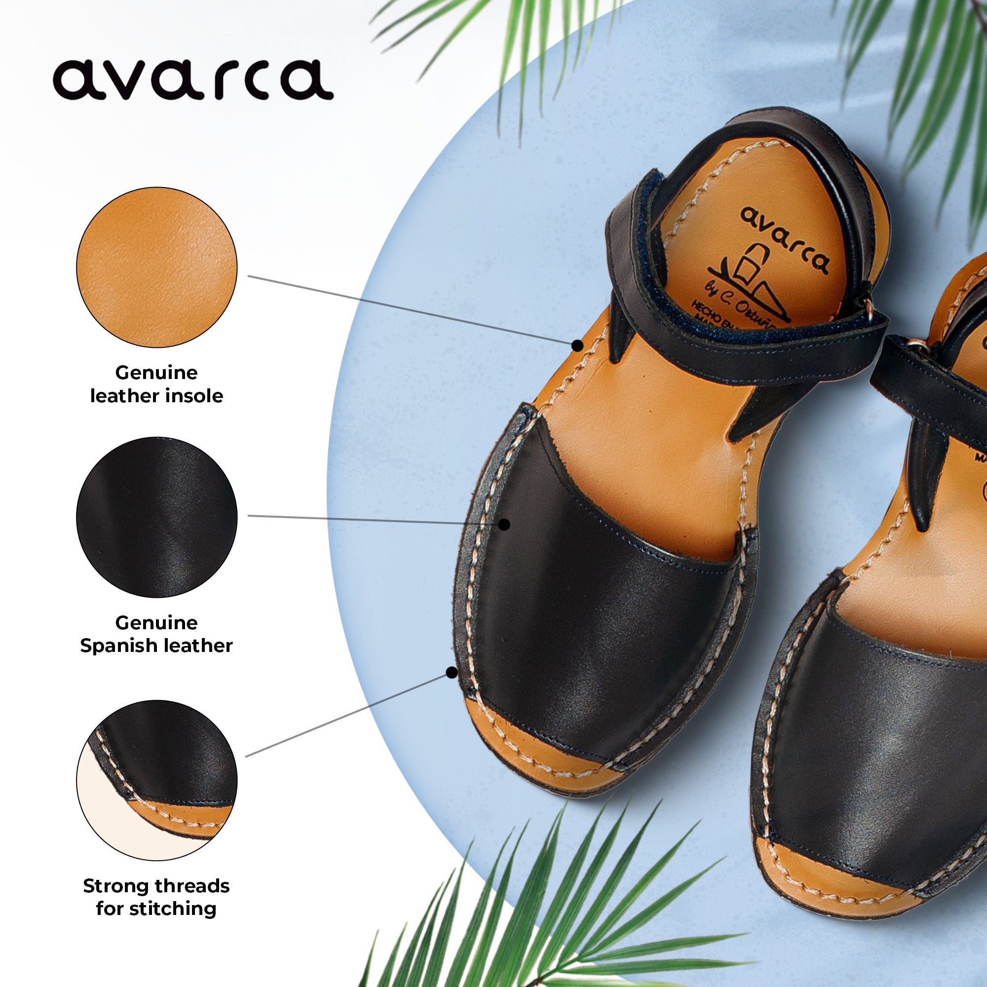 Avarca Handmade Leather Black Sandals for Boys