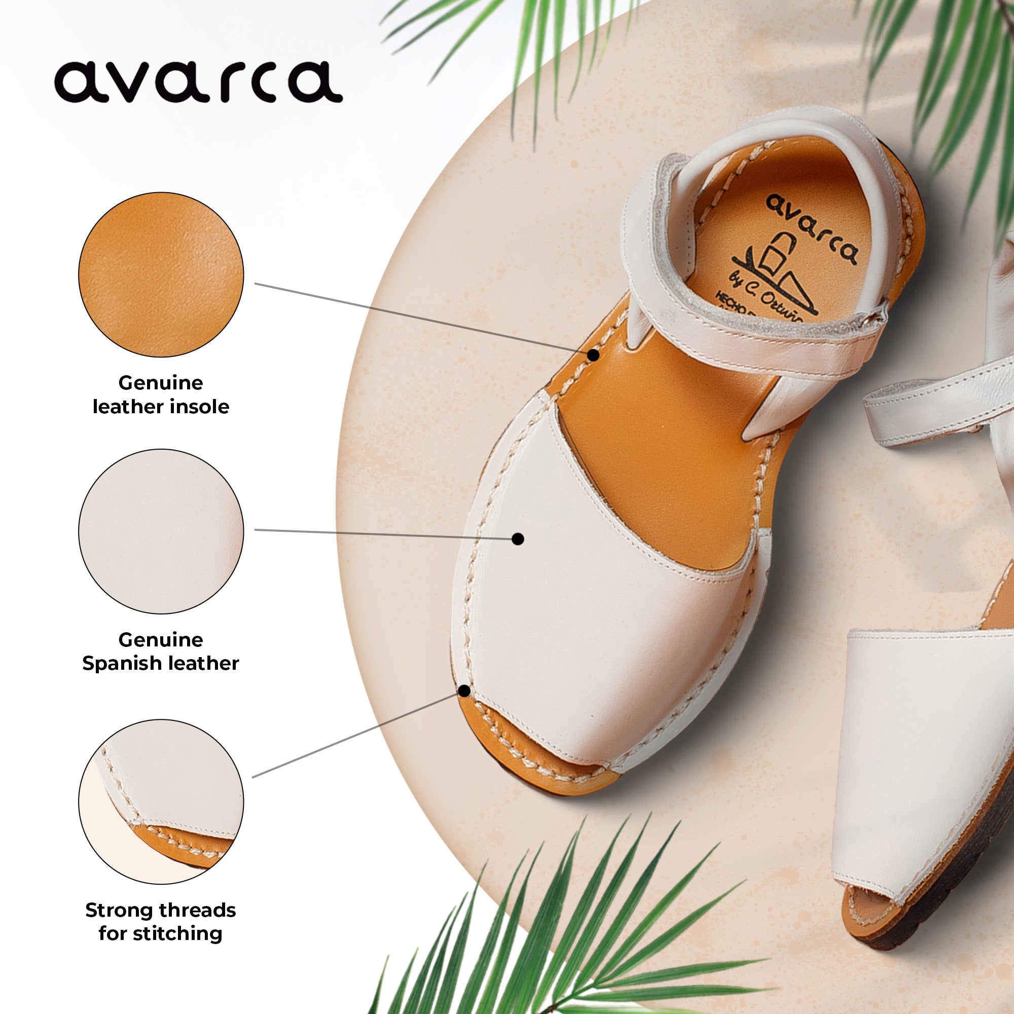 Avarca Leather White Sandals for Men