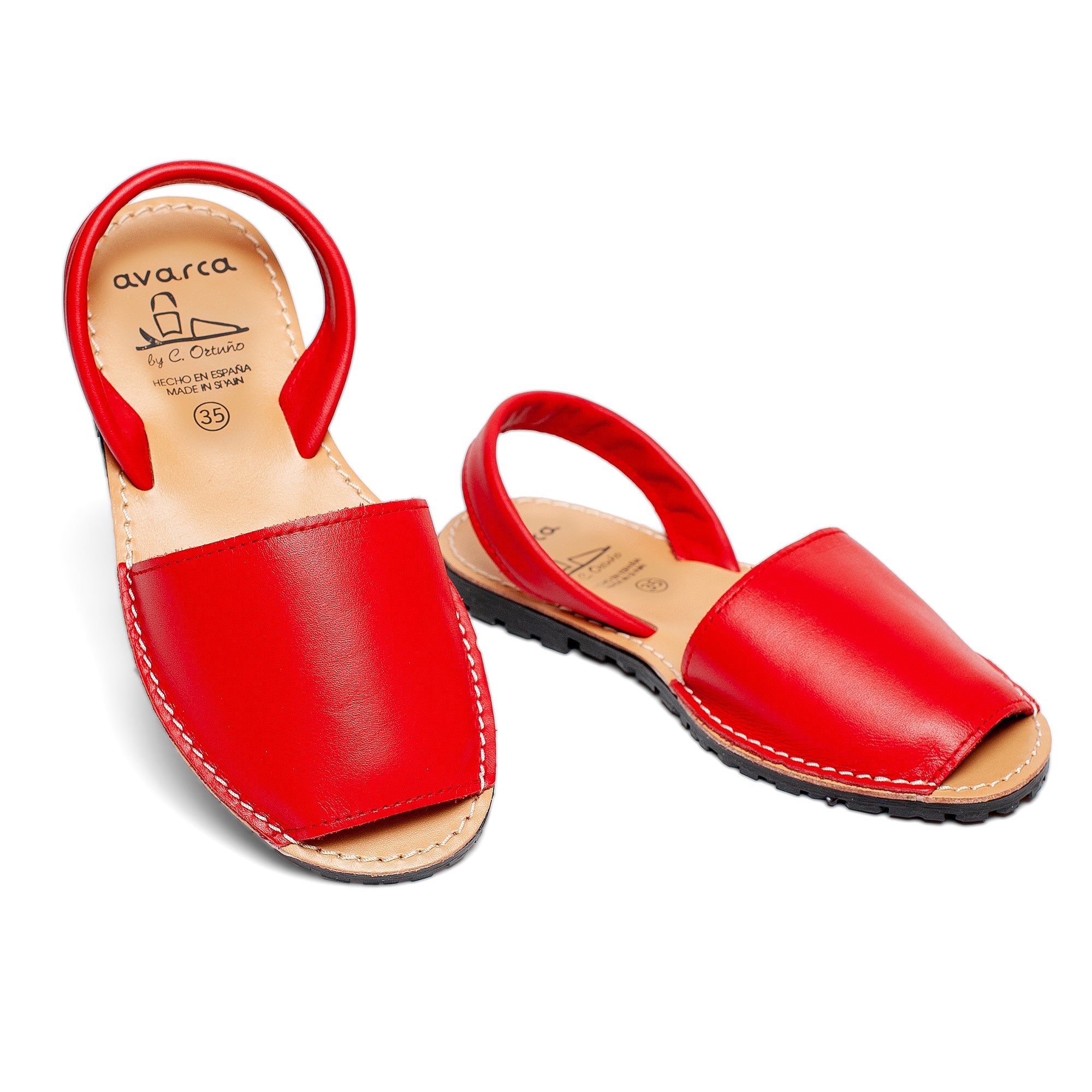 Avarca Leather Red Sandals for Women