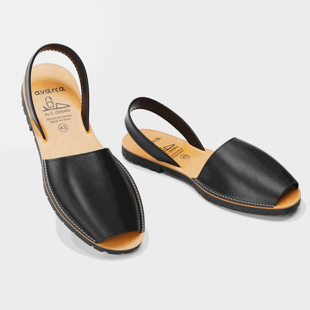 Avarca Leather  Open Toe Black Sandals for Women